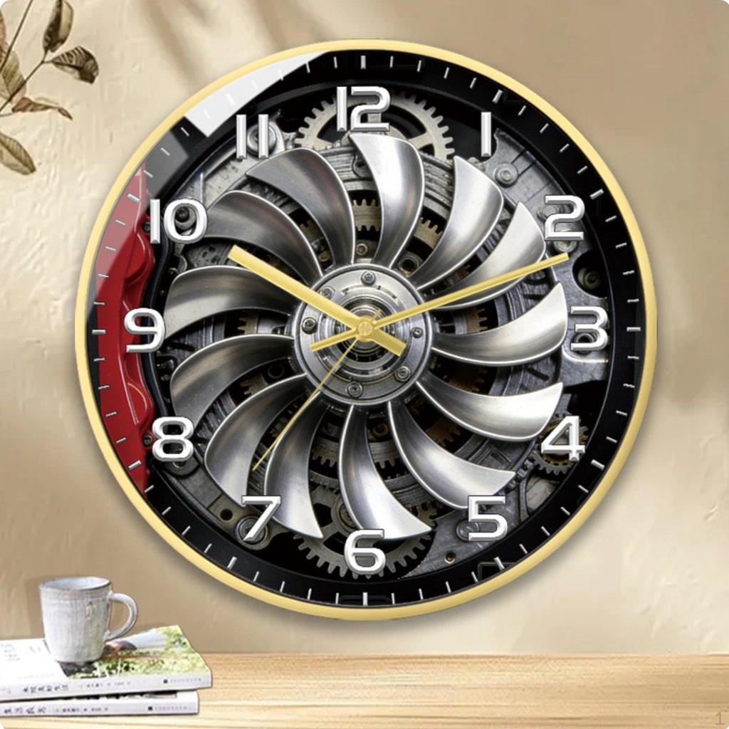 Car Wheel Hub Clock Noiseless Mechanism Brake Disc Wall 3D Decorative Piece Decor for Men,