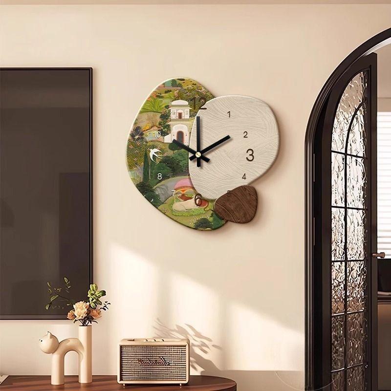 2025 New Decorative Painting Clock Antique Dining Living Room Wall Hanging Clocks Watch Home Decoration