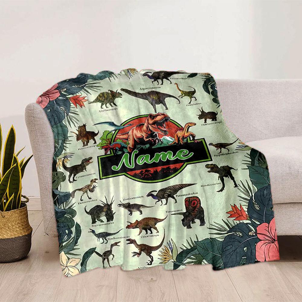 Dinosaur World Home Customize Your Name Blankets Comfortable Soft Lightweight Multiseasonal Blanket For Picnics Sofas Offices Beds Living Rooms