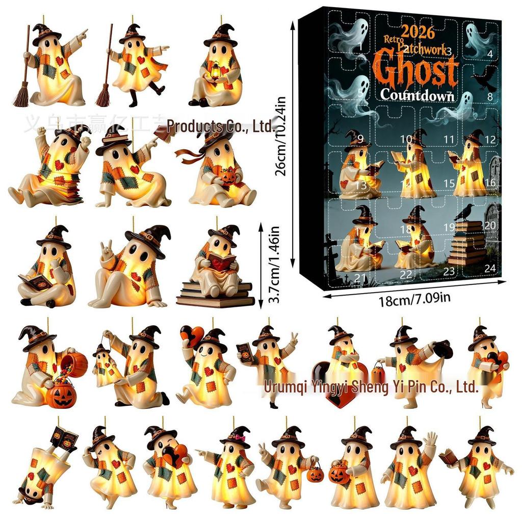 2026 Halloween Witch, Ghost & Goblin Countdown Calendar with Acrylic Pendant Blind Box
