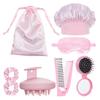 Women's 8pcs Hair Care Essential Kit Includes Silk Sleep Mask Breathable Shower Caps Portable Comb Scalp Massage Brush