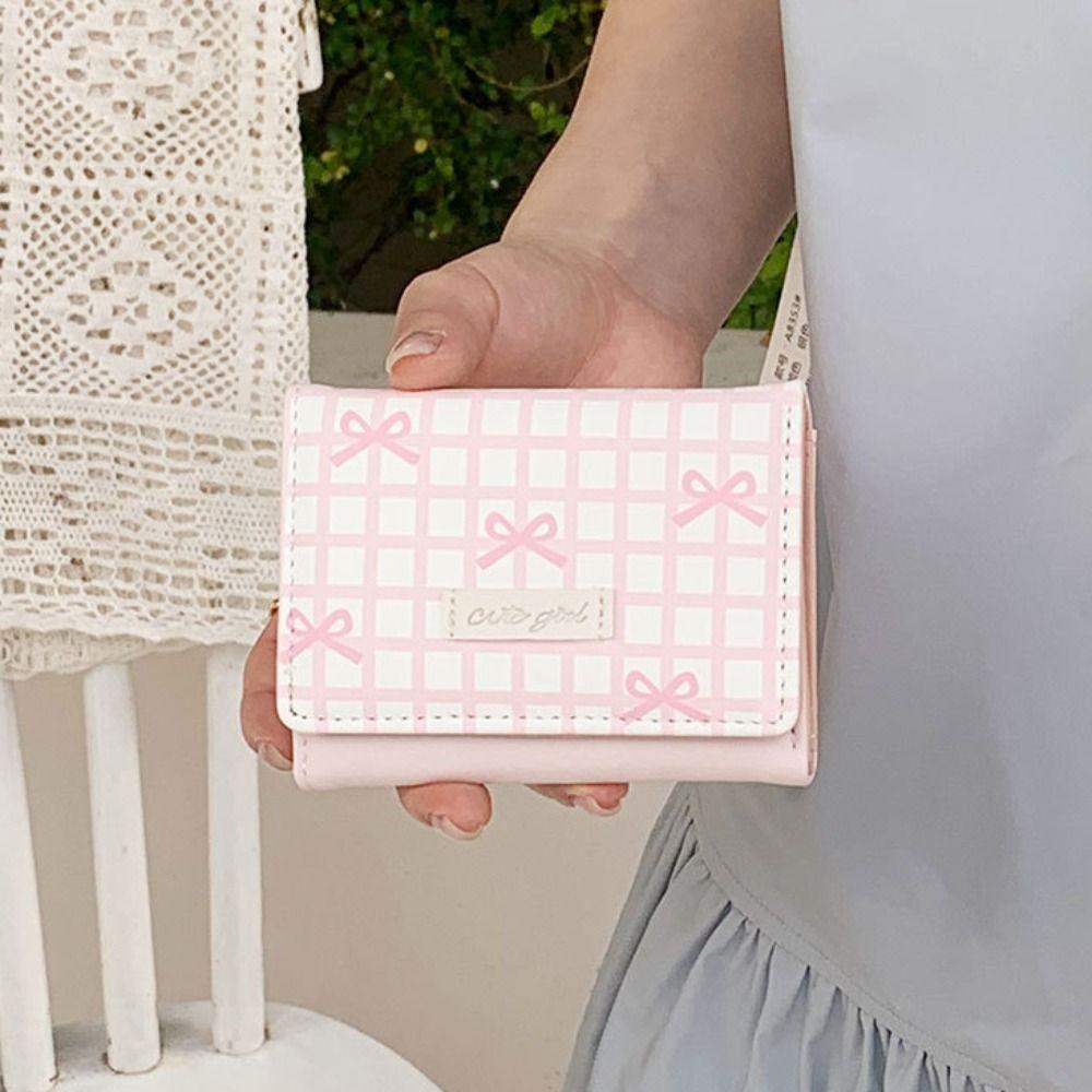 Lattice Cute Tri-Fold Purses Multiple Card Slot Coin Purse Portable Women Card Holder  Student