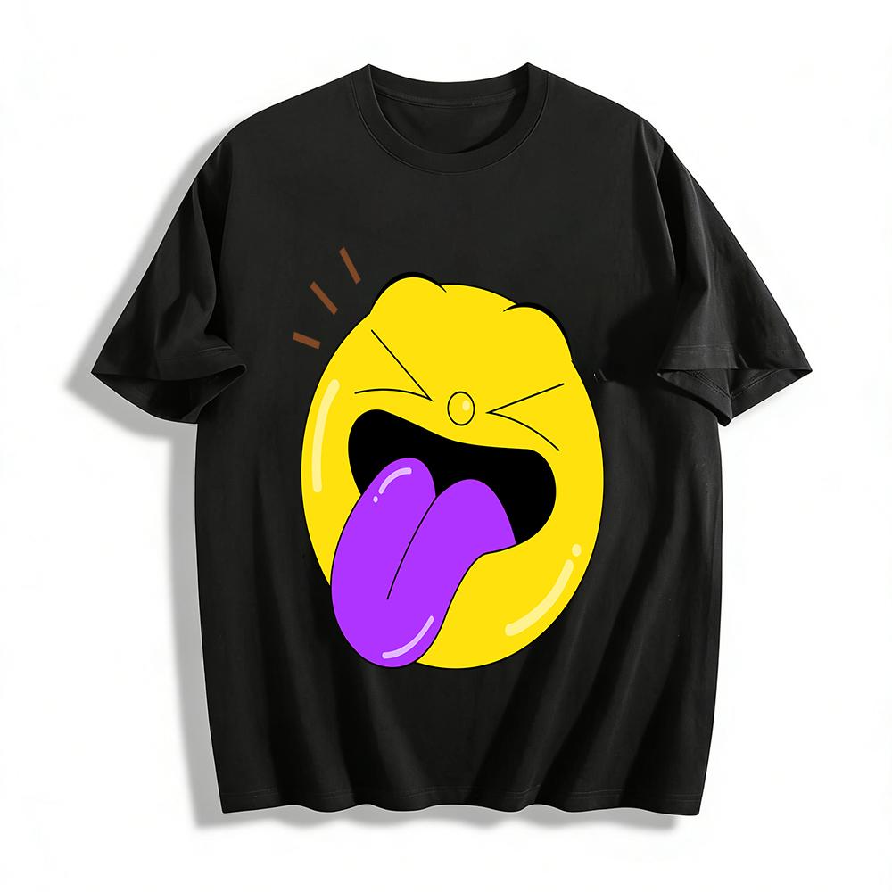 

Funny Tongue Out Laugh Face Print T-Shirt Unisex Casual Loose Top For Daily Wear Pure cotton T-shirt XXS