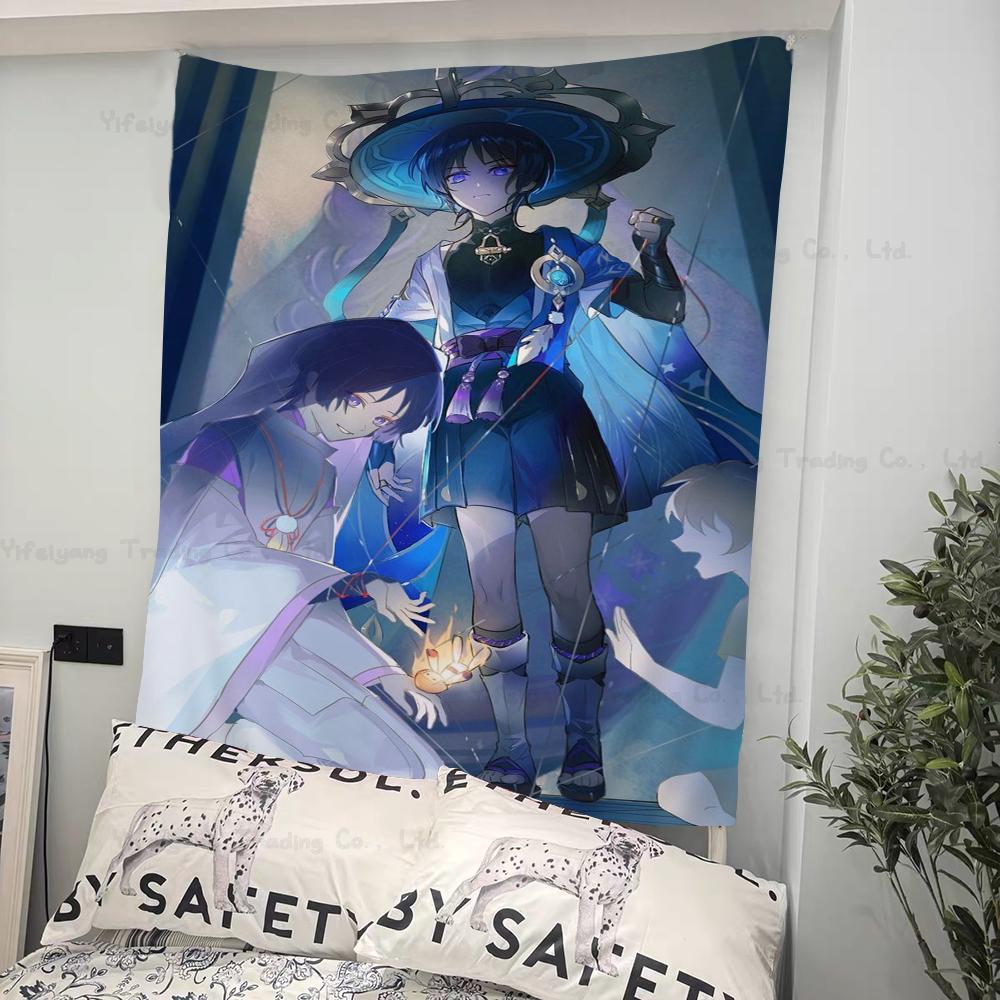 Genshin Impact Scaramouche Colorful Tapestry Wall Hanging Hippie Flower Wall Carpets Dorm Decor Japanese Tapestry
