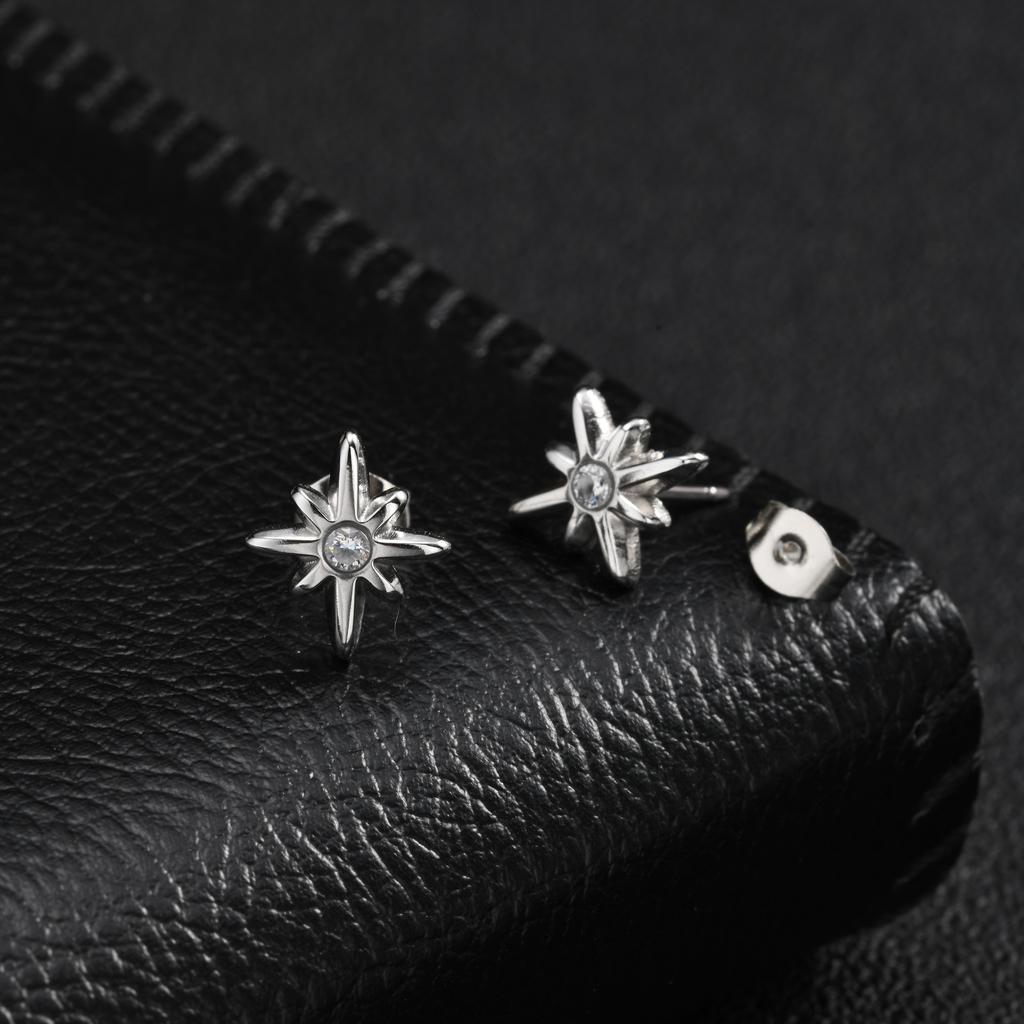 Xiaomi Vnox Stainless Steel Eight-pointed Star Stud Earrings, White Zircon North Star Earring for Men, Punk Minimalist Ear Jewelry Gift