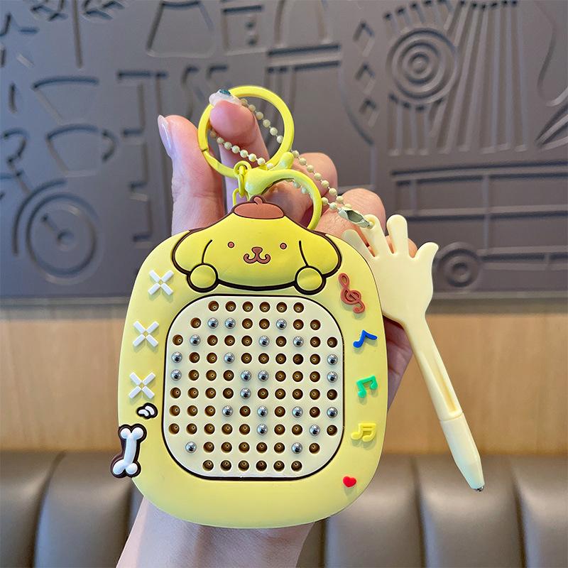 Magnetic Steel Ball Drawing Board Keychain - Cute Backpack Pendant or Car Key Accessory Gift.