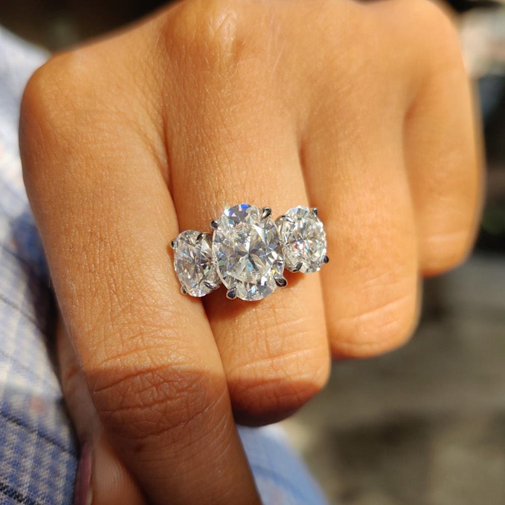 6cttw Oval Cut All Moissanite Engagement Ring with GRA   CopperThree Stone Diamond Wedding Bands for Women Jewelry