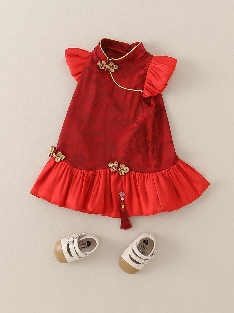 Girls' Summer 2026 Chinese-Style First Birthday Dress – Trendy Retro Design