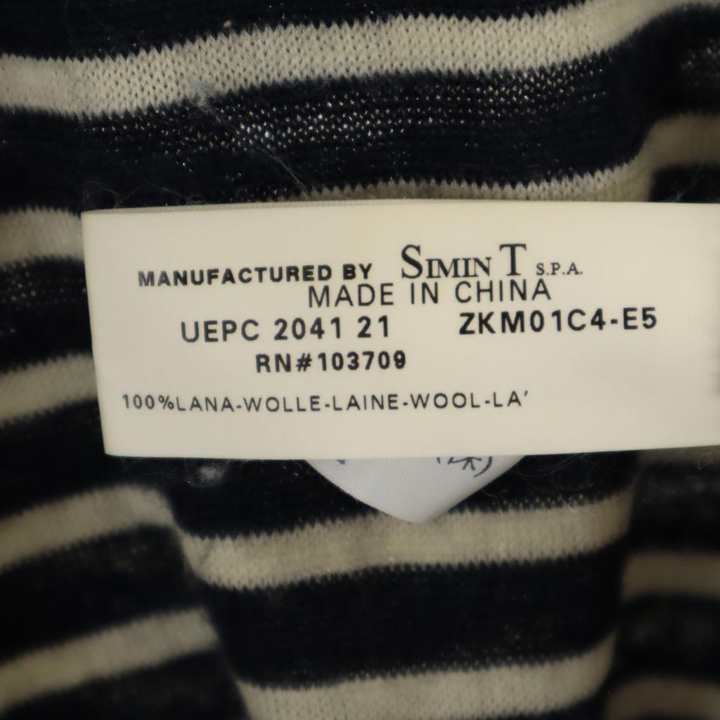 Armani Collezioni Border Pattern Short Sleeve Knit M Dark Blue Women Used