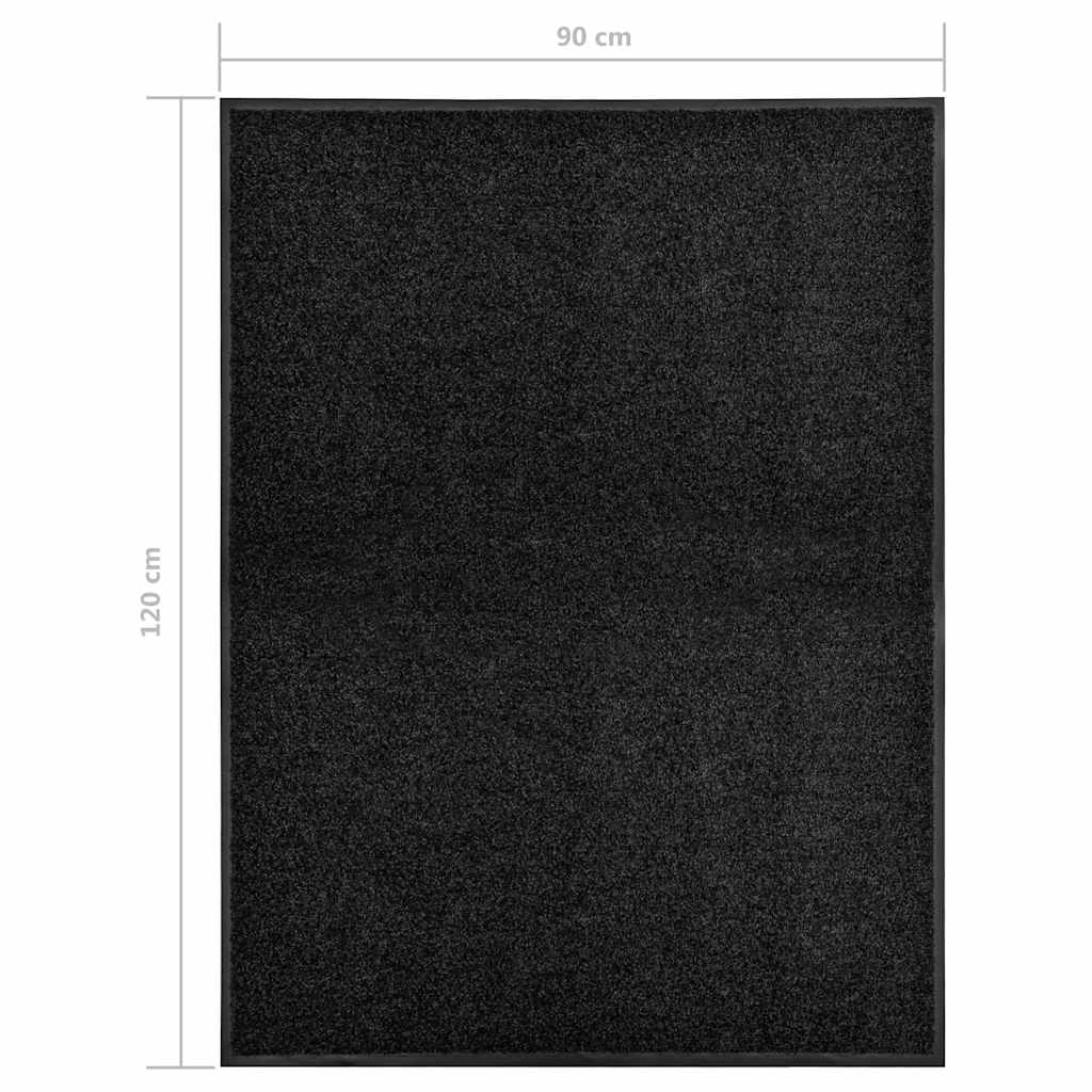 vidaXL Fußmatte Waschbar Schwarz 90x120 cm