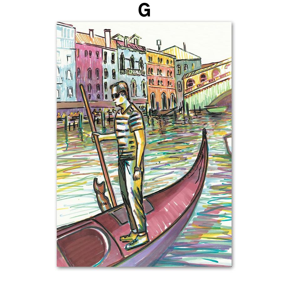 Handgezeichnete Stadtlandschaft Venedig Lyon Adria Wand Kunstdruck Leinwand Malerei Nordic Poster Home Decor Bilder für Wohnzimmer