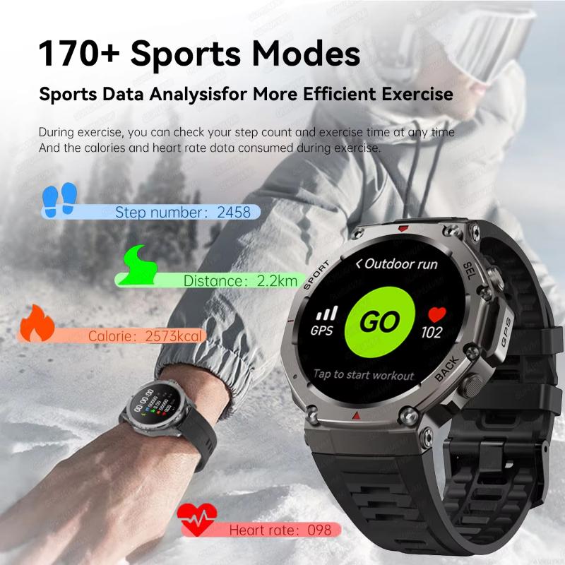 2025 New GPS Smart Watches Premium Military Smartwatch Men Compass Altimeter 10ATM Waterproof 170 Sport Modes Built-in GPS BT Call