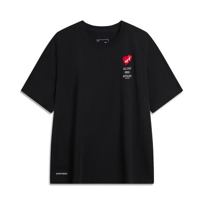 Li Ning Cool Tea Schnelltrocknend Kühl Eis Seide Sport Freizeit T-Shirt Rundhals Einfarbig Bedruckt Sommer Kurzarm Damen Tops Schwarz AHSU658-4