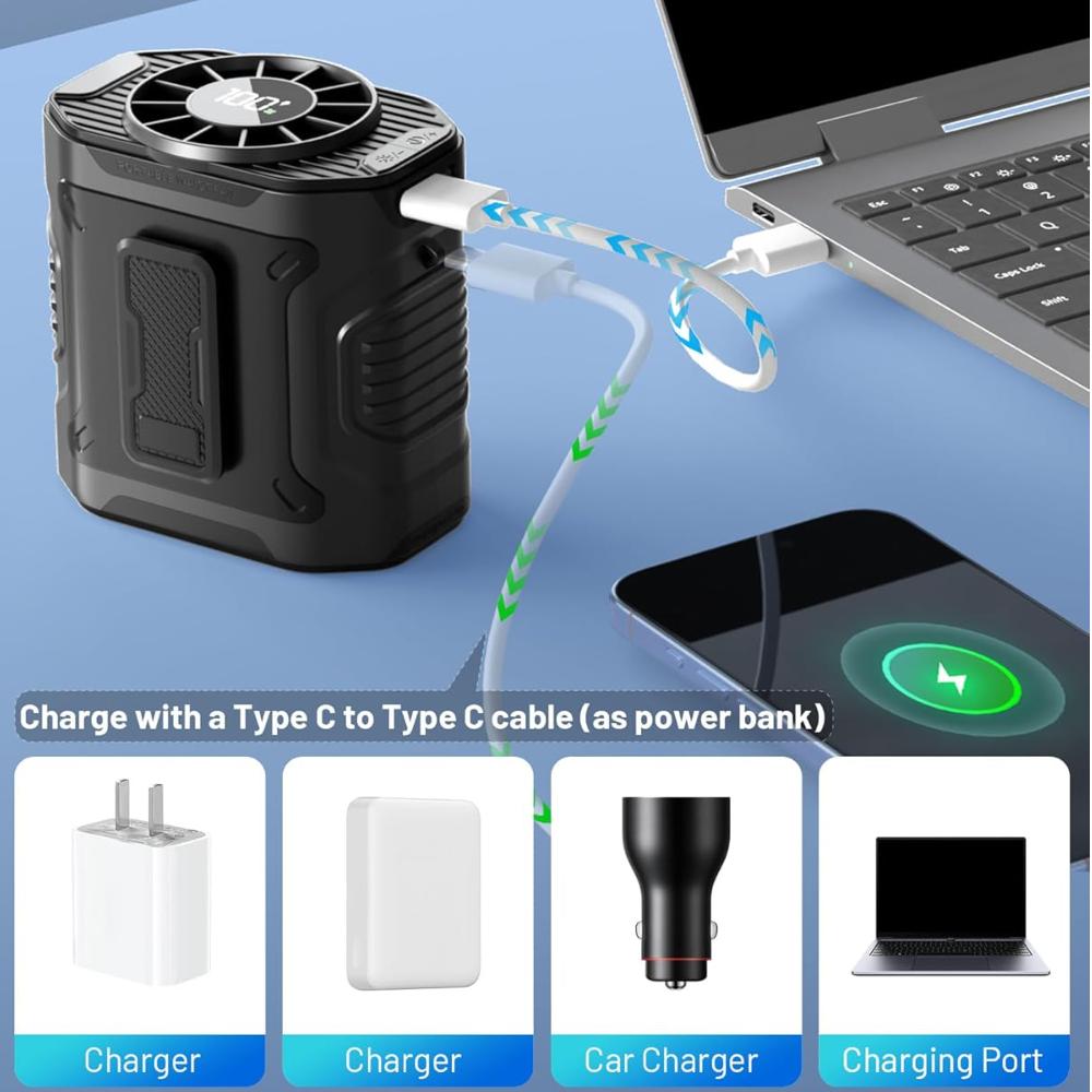 Portable Waist Fan Rechargeable Mini Hanging Neck Fan Wearable Belt Shirt Body Fan Outdoor Working Waist Clip Fan With LED Light