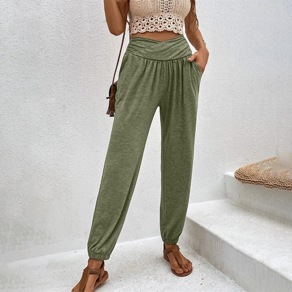 Women's High Waist Loose Fit Casual Lounge Pants with Elastic Waistband and Side Pockets for Daily Wear