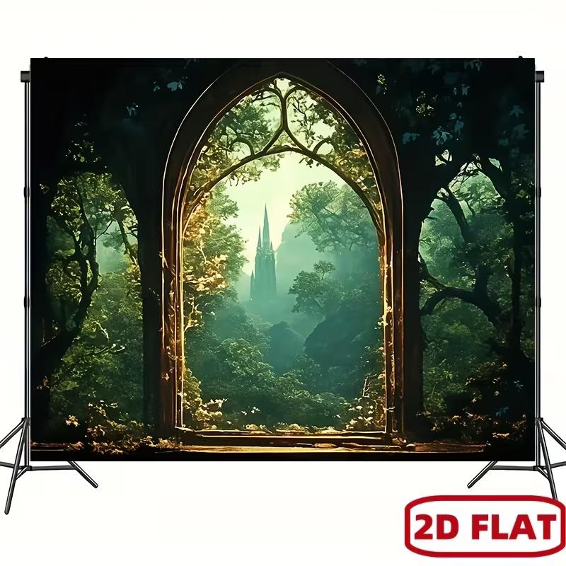 2D Magical Fantasy Forest Window with Elven Castle Party Backdrop