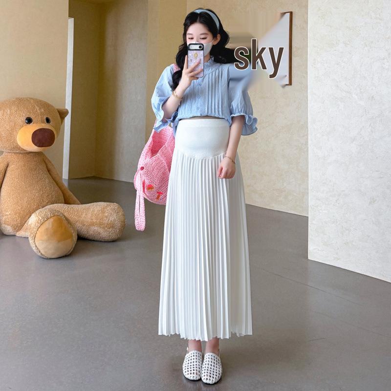 Korean Style Petite Maternity Shirt & Tummy Support Skirt Set, Summer 2026 M