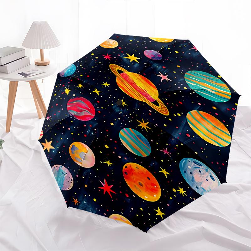 Cosmic, Celestial Theme 8 Bone Hand Automatic Folding Umbrella, Compact and Portable Design, A Perfect Gift for Birthday, Christmas or Busin