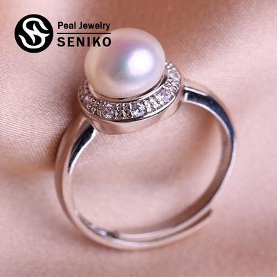 Natural Freshwater Pearl Rings For Women Fashion Female Cubic Zirconia CZ Ring Pearl Jewelry Adjustable Ring