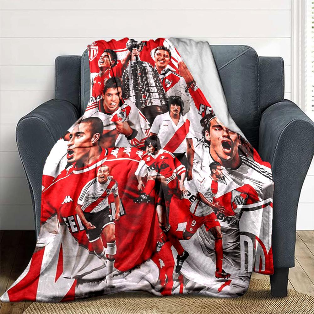 River Plate Champion Team Collage Print Flannel Blanket Soft Warm Throw Blanket Football Fan Sofa Bed Home Decor
