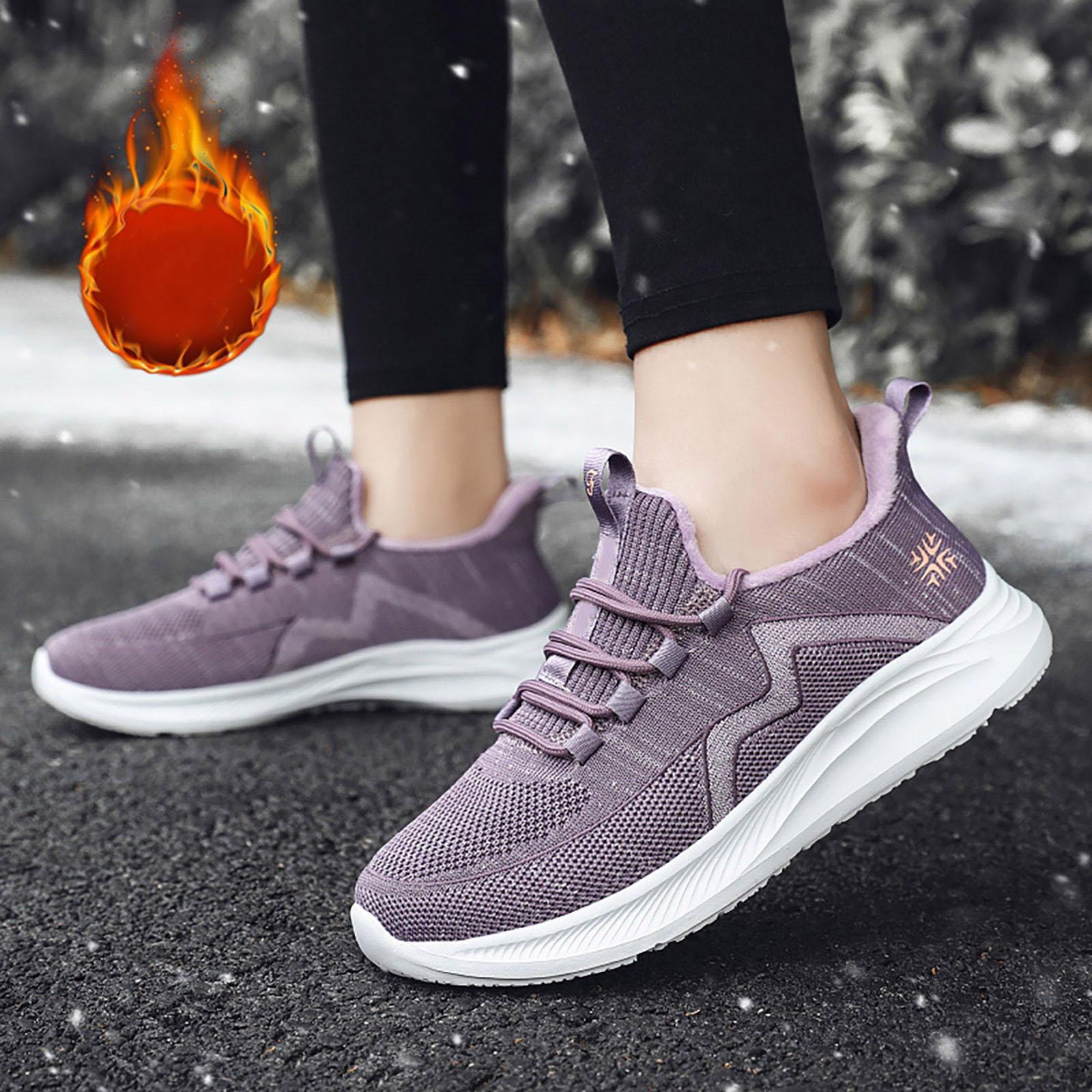 

Women Sneakers Lace Up Breathable Mesh Fleece Lined Outdoor Casual Walking Shoes Lightweight Wear-Resistant Platform Shoes 36 світло-фіолетового кольору
