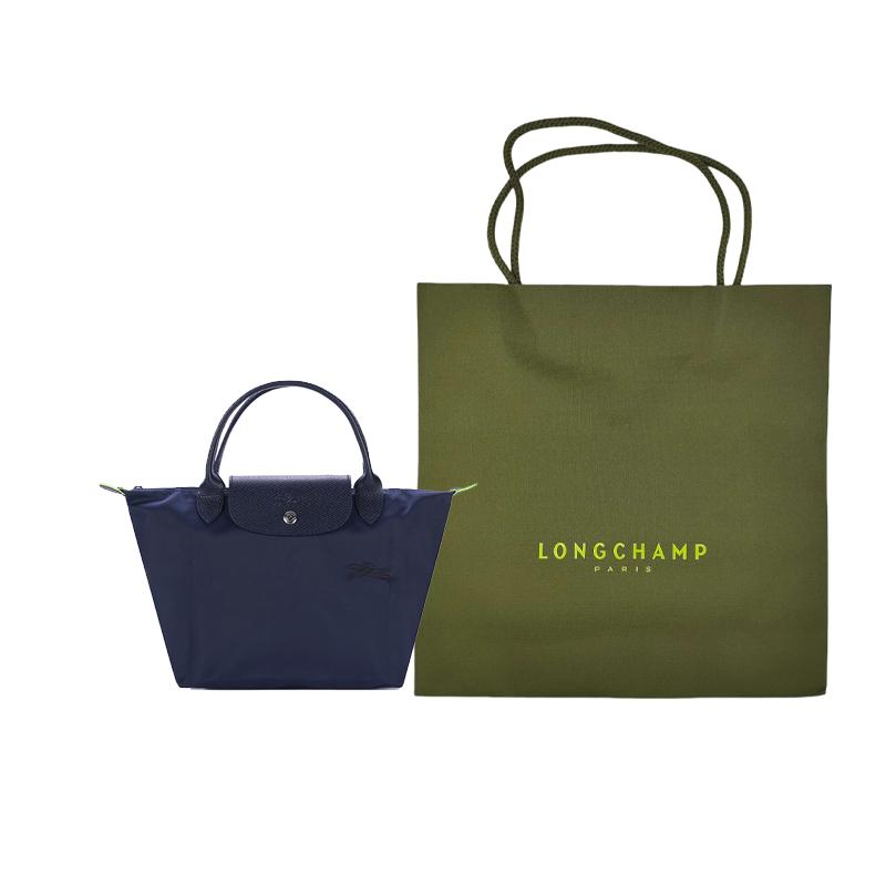 Longchamp Le Pliage Series Solid Color Short Handle Zipper Button Canvas And Leather Dumpling Tote Bag Small Women Tote Bags Navy-Blue 1621919P68