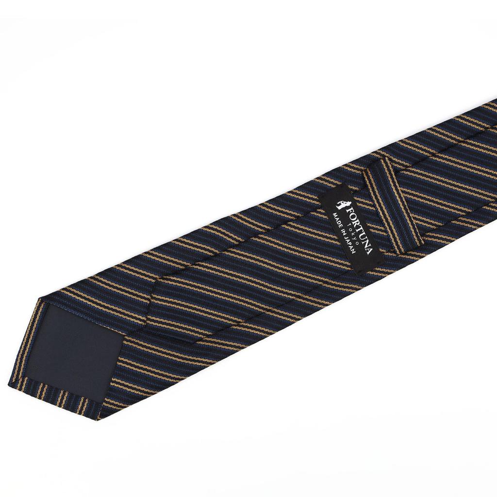 [Fortuna Tokyo] Men's Silk Necktie, Kyoto Weave, 100% Silk, Made in Japan, 7.5cm Wide - 26. Esprit Stripe Pattern (Navy Blue)