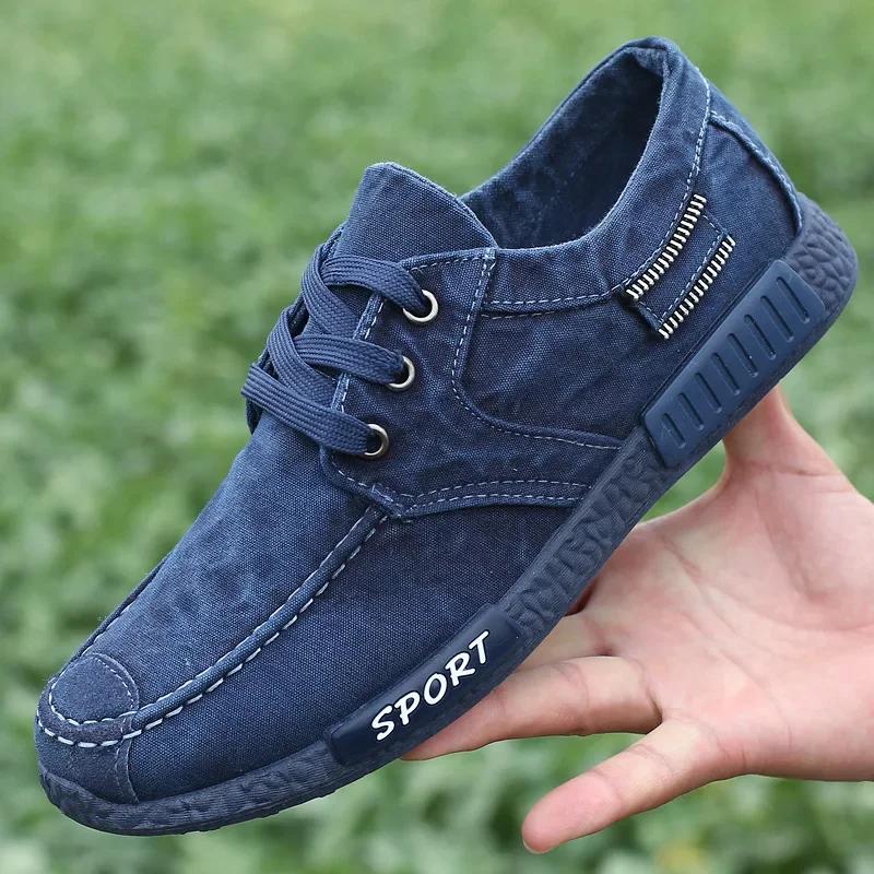 Comemore Spring New Canvas Men's Shoes Casual Breathable Denim Sports Shoes Work Male Shoe Soft Soled Lace Up Zapatos De Hombre