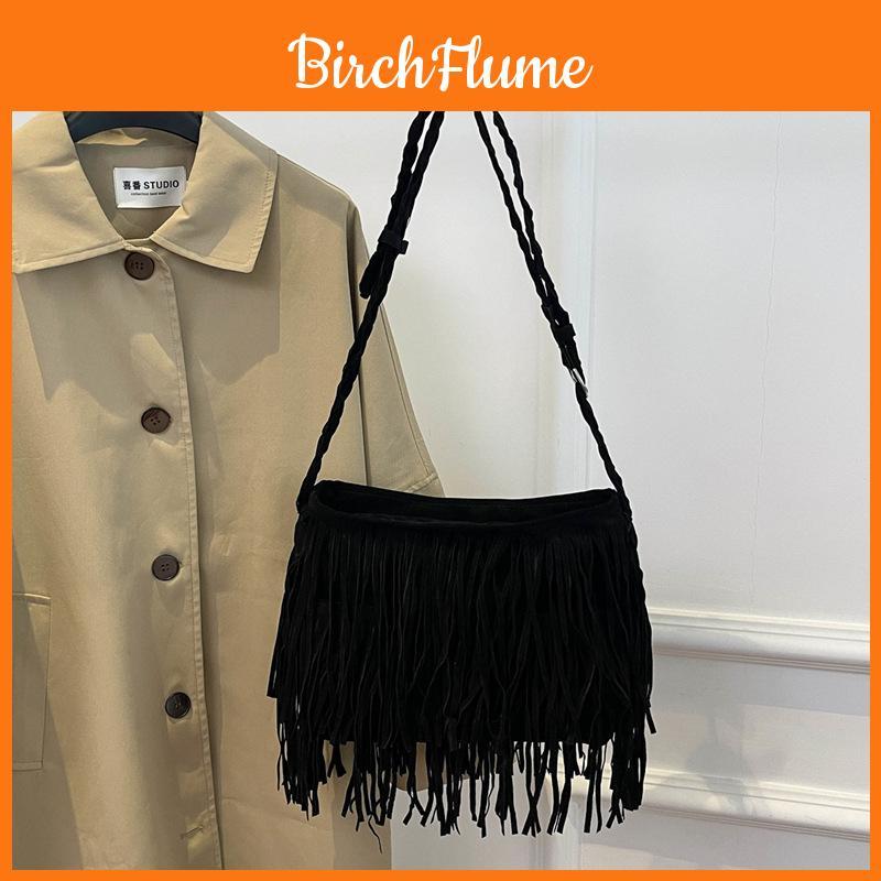 Bohemian-Stil Umhängetasche mit Quasten und Nähten für den täglichen Look