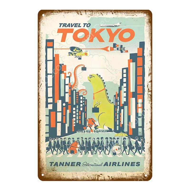 Tourism Metal Signs Travel Cities Country Plate Mexico Tokyo Poster Vintage Plaque Souvenirs Festival Gift Home Room Decor YJ020
