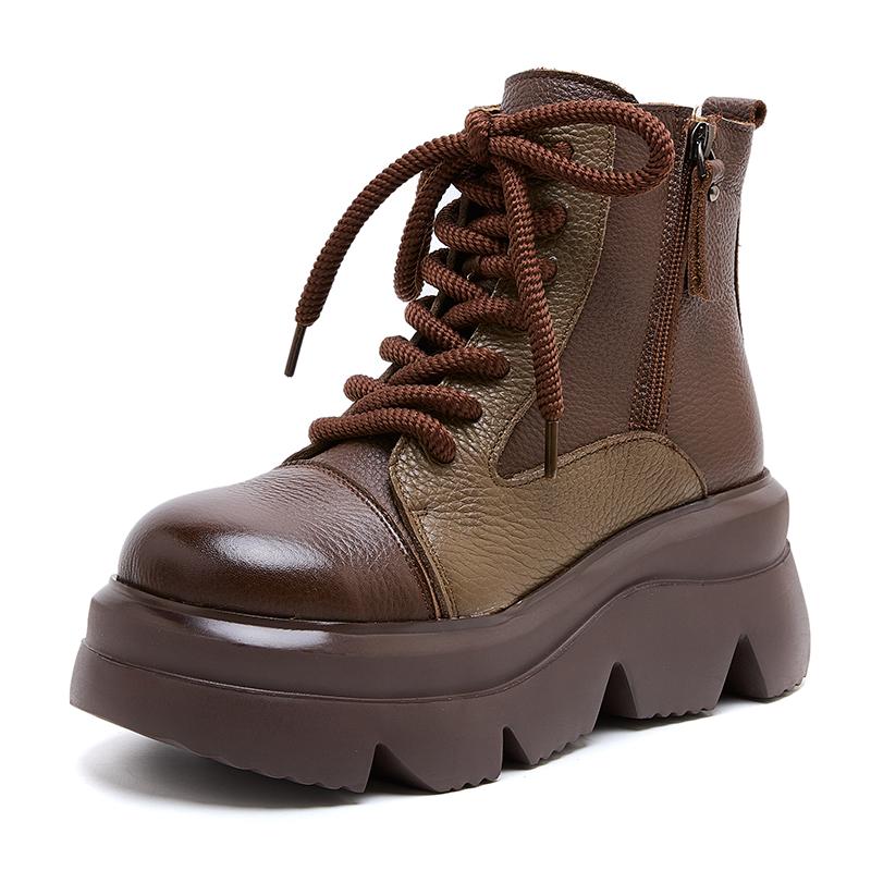 Fashion GKTINOO Genuine Leather Ankle Boots Round Toe Thick Soled Flat Platform Women's Shoes Autumn Winter Retro Handmade Short Boots