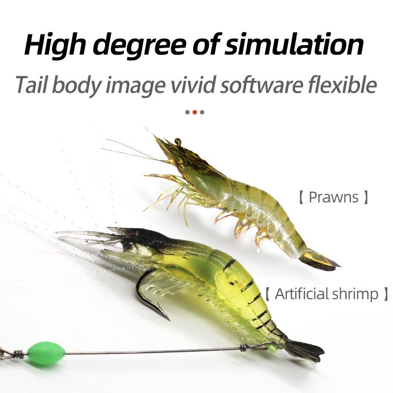2PCS Built-in Hook Bait Shrimp Kit Luminous Shrimp Lure Soft Plastic Fishing Sabiki Silicon Shrimp Bait Fishing Bait