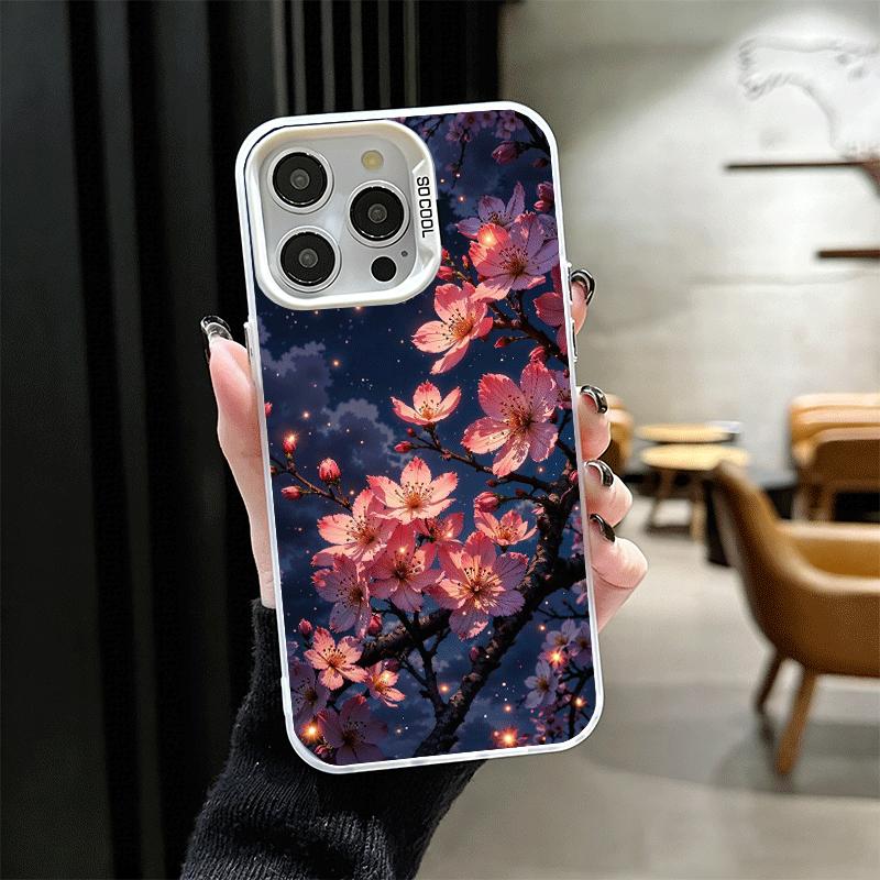 Dreamy Night Cherry Blossom Tree Soft Phone Case for iPhone 15 16 17 Pro Max 17Air 16E 14 Plus 13 12 Mini Shockproof Cover Back