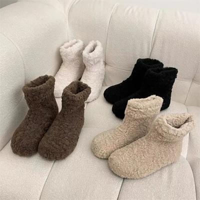 Mode Weiche Stiefel für Damen Winter Stiefeletten für Damen rutschfest, warm, flauschig und flache Outdoor Baumwollschuhe