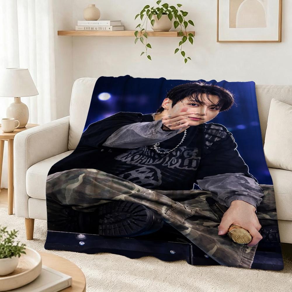 Young Man Against Purple Floral Background Theme Blanket Cozy Comfortable Throw Blanket For Living Room Sofa Bedroom Bed Lightweight Home Decor