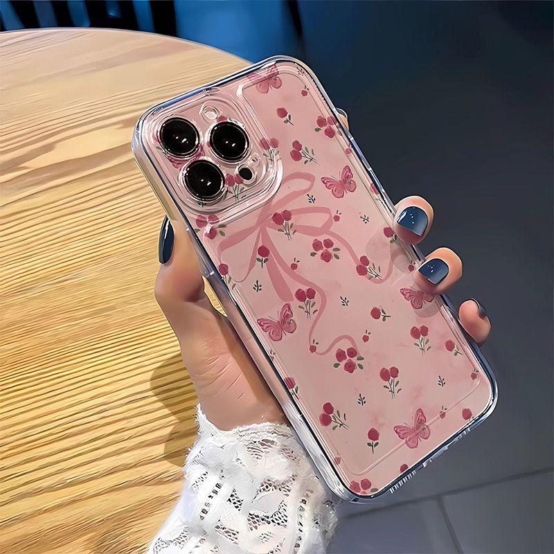 The new pink butterfly rose is suitable for Apple 15/14/13 Pro mobile phone case iPhone12/11 transparent space case