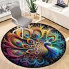 1PC Peacock Feather Mandala Office Round Rug, Non slip, Soft and Durable Office Rug for Interior Decoration, Perfect for Office