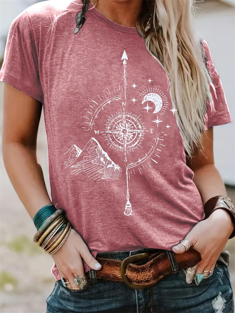 Dandelion Print Women's O-neck T-shirt Urban Street Fashion Women's Loose T-shirt Everyday Casual Elegant Short-sleeved Top