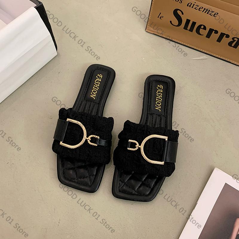 Fashion 2025 Women's Flat Sandals Summer 2025 Faionable Versatile Fairy T Sle Slip-On Anti-Slip Rubber Sole Comfortable Casual Wear