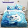Cat with Water Ripple Pattern Pattern Bedding Quilt Set  Home Decoration  Gift (1 * duvet cover + 2 * pillowcase  without core)