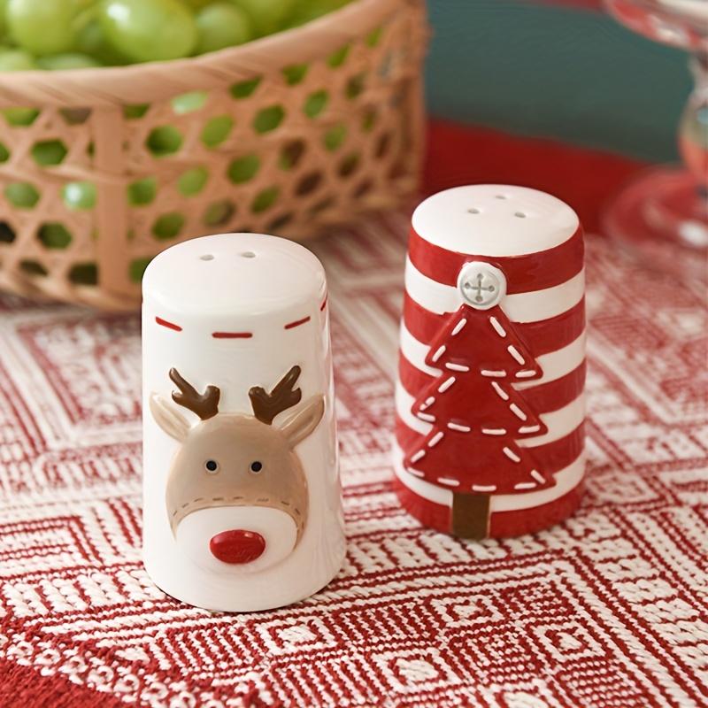 Scandinavian Santa Claus Ceramic Salt and Pepper Shaker Creative Embossed Peppermill High-Quality Seasoning Bottle, Best for Christmas