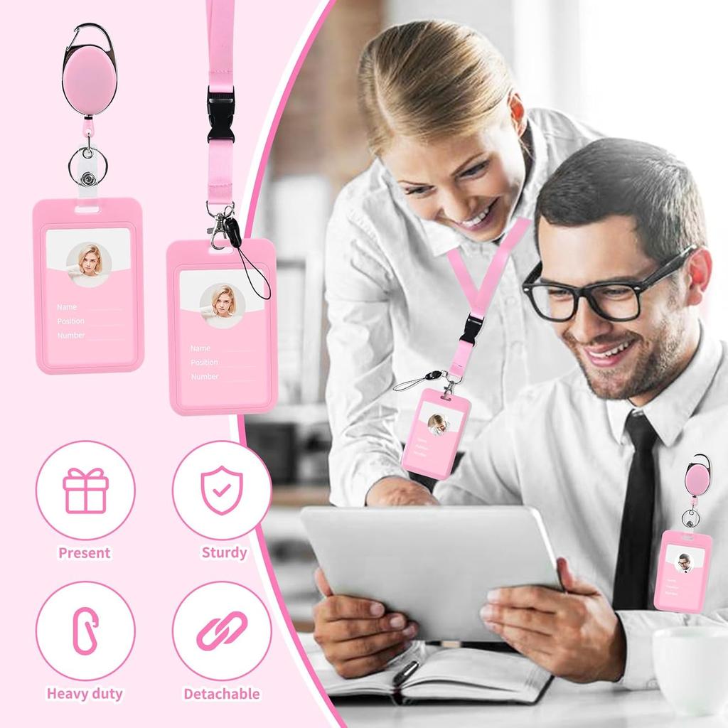 Pink Vertical Card Holder Telescopic Lanyard Set Office Certificate Card Holder Keychain Cute Photo Card Name Brand Protective Cover