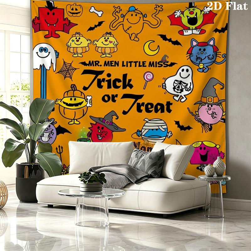Mr. Men Little Miss Custom Name Wall Tapestry Aesthetic Wall Hanging Printed Fabric Blanket Decorative Tapestries for Bedroom Living Room Home Decor