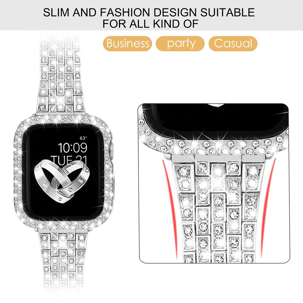 Correa+Funda de Diamantes Para Apple Watch Ultra 3 49mm 46mm 41mm 45mm 42mm 40mm 44mm Aleación de Zinc Pulsera Metálica para Mujer Para iWatch Series11 10 9 SE 8 7 6 5 4