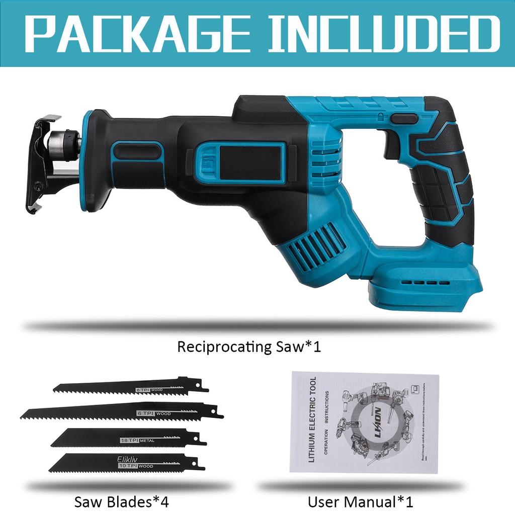 3000RPM 18V Cordless Electric Reciprocating Saw No Battery with 4PC Saw Blades Metal Wood Cutting Tool For 18V Battery