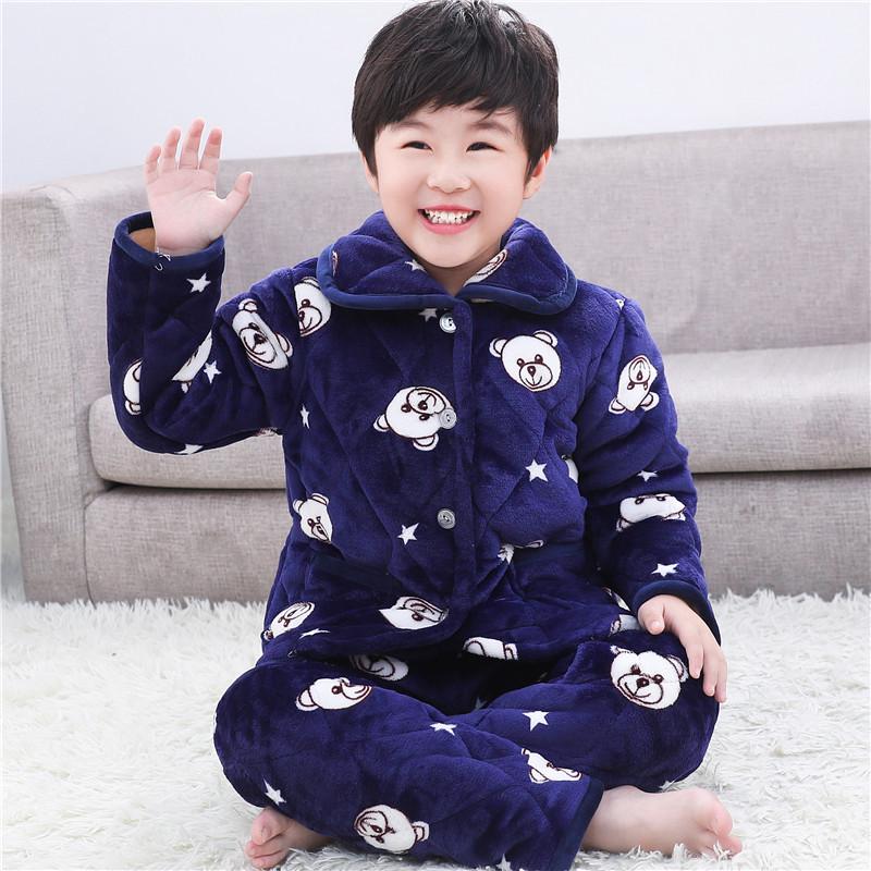 Dětské útulné pyžamo z křišťálového sametu - Silná prošívaná sada z korálového fleecu pro podzim a zimu
