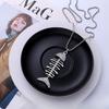 Silver Fish and Bone Necklace with Diamonds, Versatile and Simple Long Coat Chain for Men