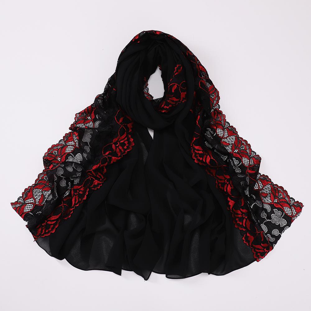 Muslim Embroidered Lace Hijab Heavy Chiffon Scarf Plain Shawl Soft Turban Head Wraps Headband Foulard Tudung Bawal