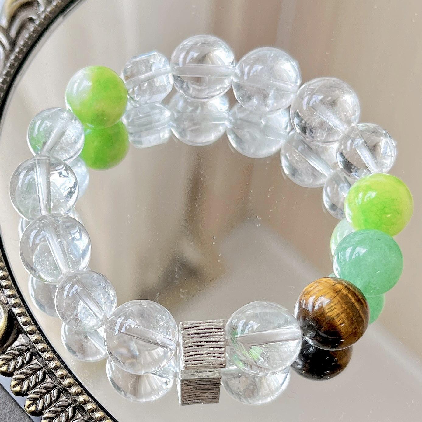 Spring Color Green Quartz Rock Natural White Crystal Tiger S Eye Stone Design Bracelet Bracelet.