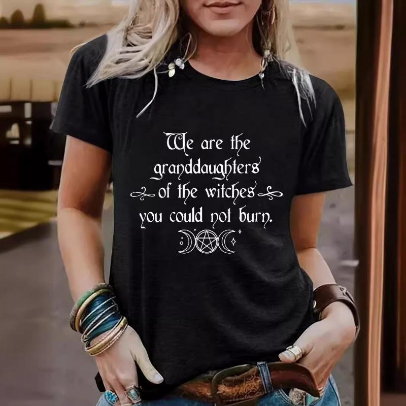 Women's Halloween Slogan Pattern Round Neck Short Sleeved Casual Fashion T-Shirts Women’s